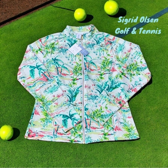 SIGRID OLSEN NWT GOLF & TENNIS ZIP UP JACKET QUICK DRY UPF 50 MOISTURE WICKING - Picture 1 of 8